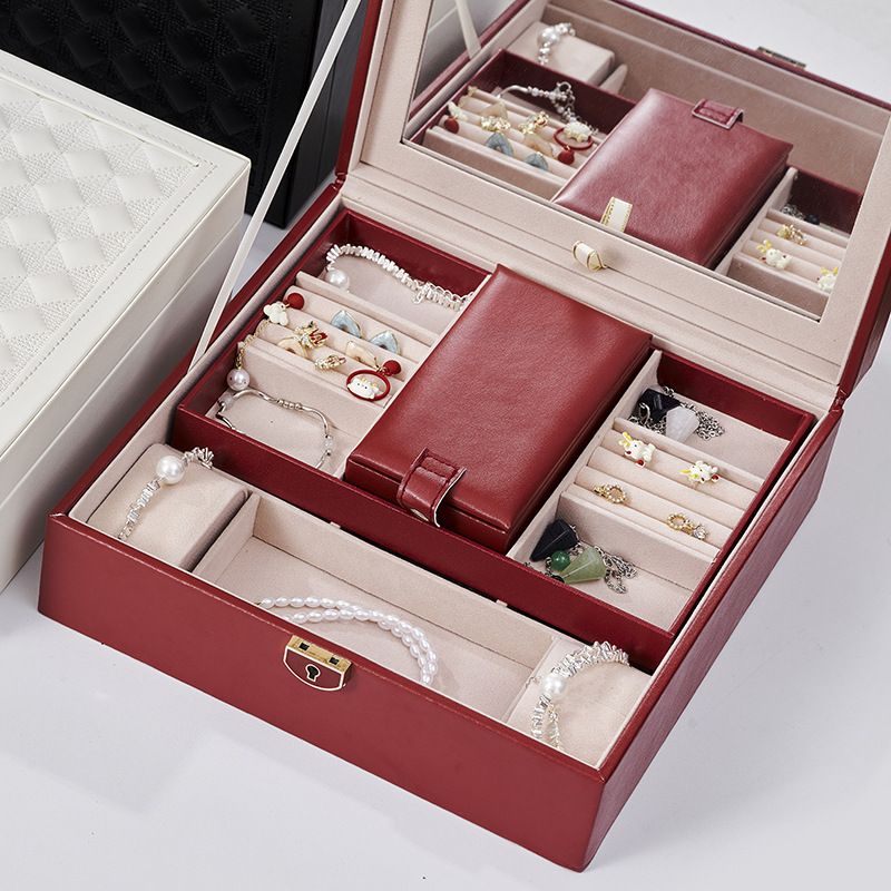 Boda cumpleaños alta sensación caja de joyería anillo de gran capacidad relojes pulseras portátiles con joyería caja de almacenamiento de bloqueo al por mayor