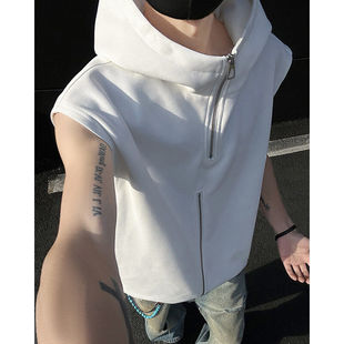 American High Street Hooded T-Shirt Men's Summer High-End Metal Zipper Design Niche Sleeveless Vest