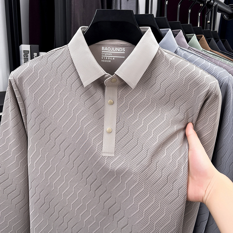 TikTok popular long-sleeve T-shirt for men, new spring and autumn casual polo shirt for middle-aged men, men's tops available for wholesale
