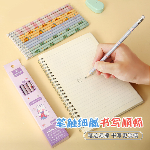 Dasheng cartoon cute pencil box set of 10 HB pencils for primary school students and children with eraser head stationery wholesale