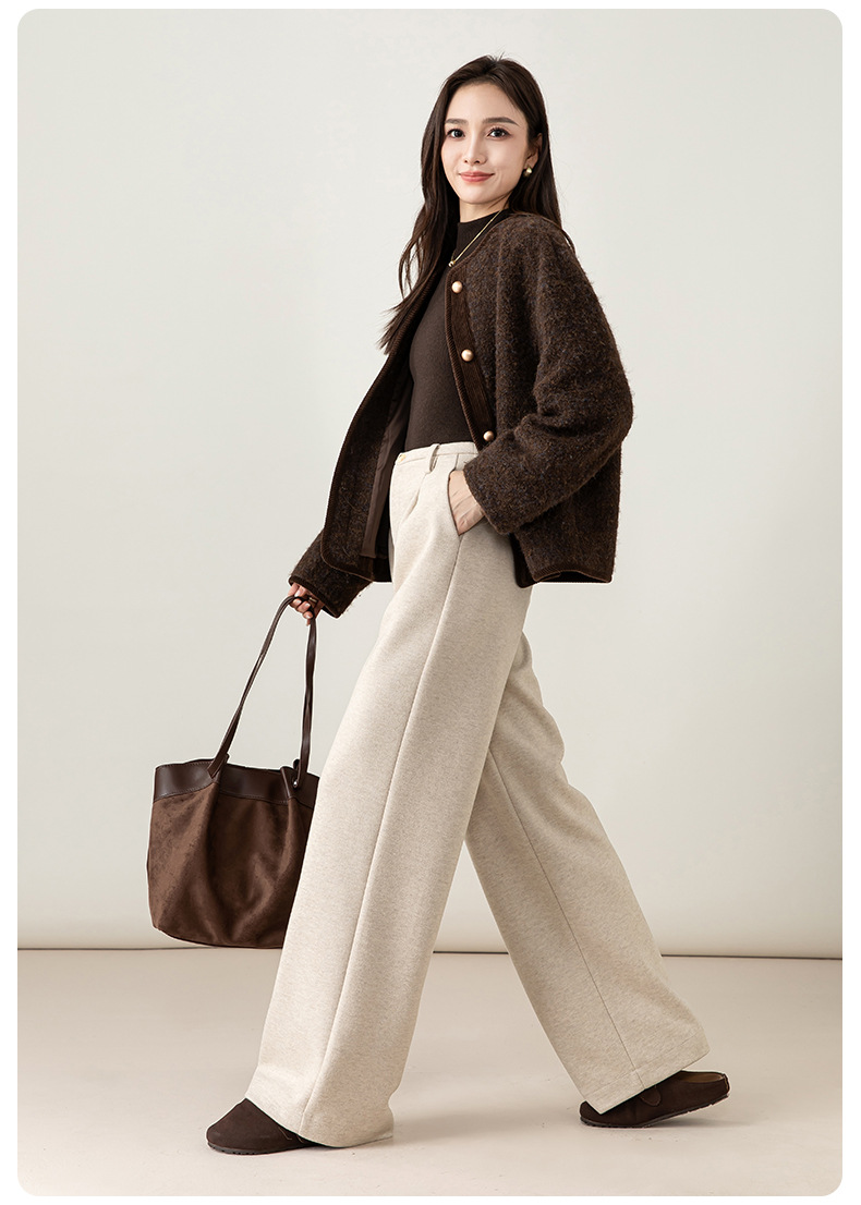 Quần culottes nữ ống rộng cạp cao dáng suông chất len acetate dệt kim — Màu trà sữa chi tiết 31