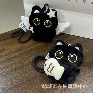 Little Black Cat Bag Pendant Accessories Cute School Bag Plush Doll Keychain Gift for Students Couple