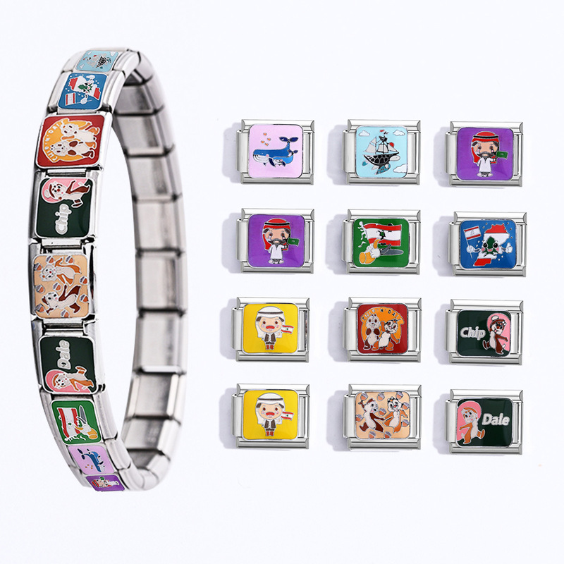 Italian Charm Module Bracelet Stainless Steel Oil Dripping Handmade Free Matchinging Splicing DIY Unisex Bracelet