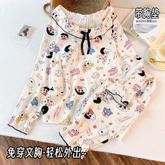 春秋新款睡衣女云朵棉长袖长裤韩系女童简约卡通家居服套装可外穿