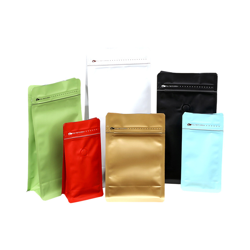 Bolsa de envasado de granos de café té papel de aluminio bolsa autoestable bolsa de válvula de escape bolsa de café en polvo bolsa autosellable bolsa de café de sellado de ocho lados