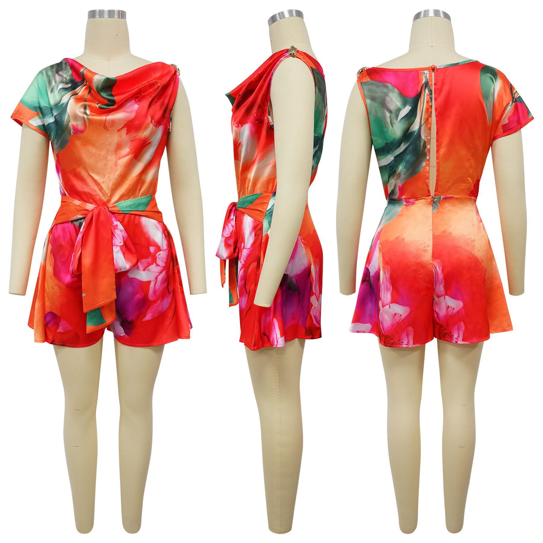 European And American Fashion Women's Backless Asymmetrical Printed Jumpsuit Sexy Casual Style Direct Sale From Factory_ecoleips.com