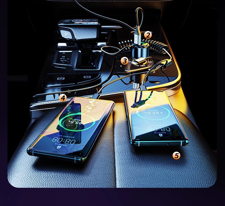 Car charger mobile phone super fast charging lighter one to three car conversion plug USB interface socket 66w