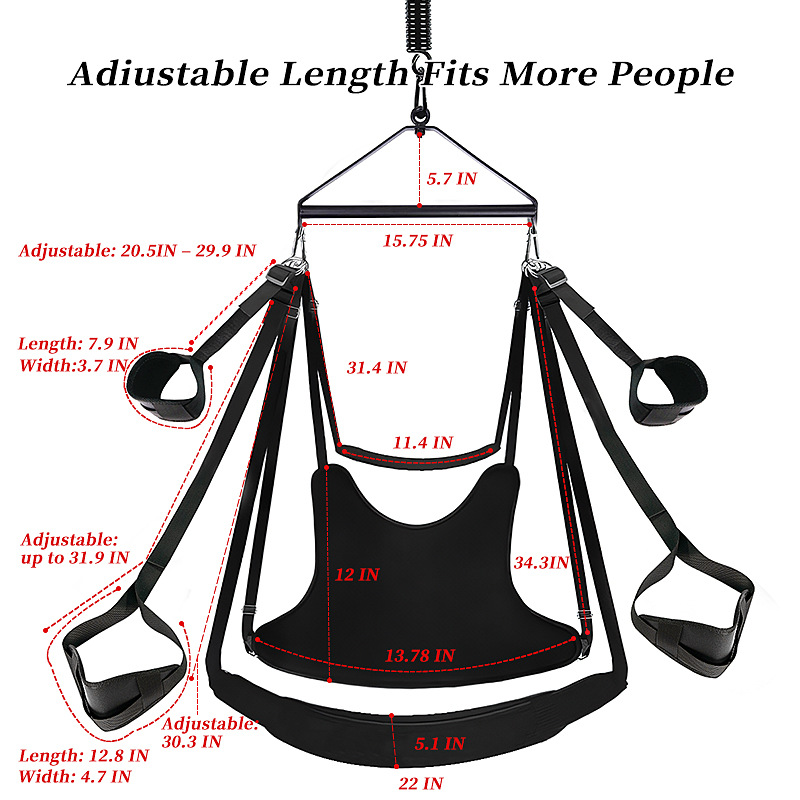 SM Suspension Swing for Couples with Metal and Webbing Construction, Black — detail image 5