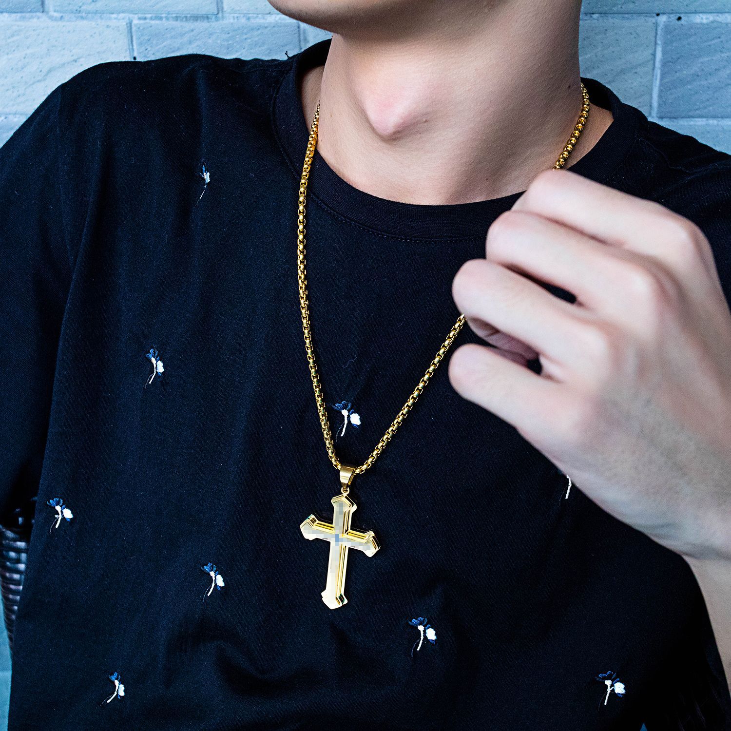 Factory Direct Sales Stainless Steel Jewelry Wholesale European and American Titanium Steel Three-Layer Men's Necklace Can Be Engraved
