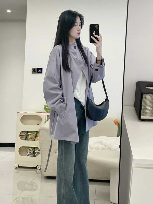 韩系紫色风衣外套女早秋2025新款小个子宽松休闲百搭气质上衣|undefined