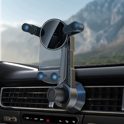 New 15W Car Mobile Phone Car phone holder - 15w-wireless-charging-stand-long-hook-clip-black