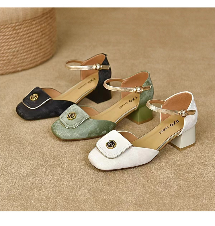 Sandal nữ da thật quai ngang gót vuông cao 6 cm kiểu mới mùa hè — Màu be chi tiết 4