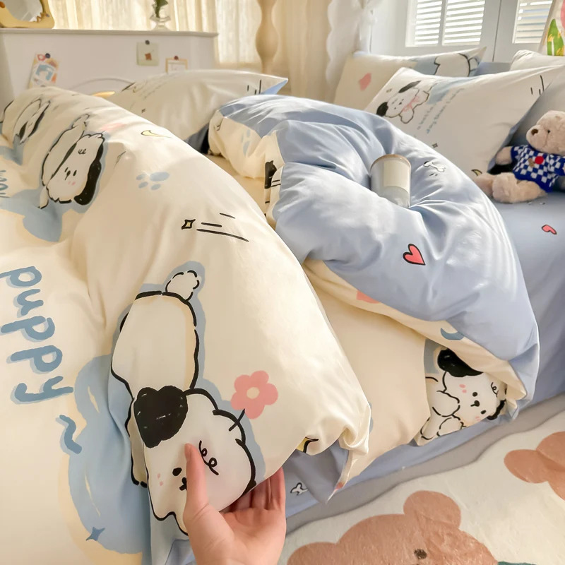 Cama de impresión no estática tipo A tipo de piel doméstica cuatro piezas de sábanas de algodón residencial sábanas de cama tipo笠 molido