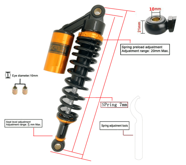 Lfx340Mm Motorcycle Shock Absorber Modified for Scooters, Cb400 Amazon Same Model Cross-Border Shock Absorber