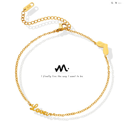 Korean College wind Versatile personality Wave english letter Peach Anklet Titanium Gold-plated Manufactor Direct selling wholesale