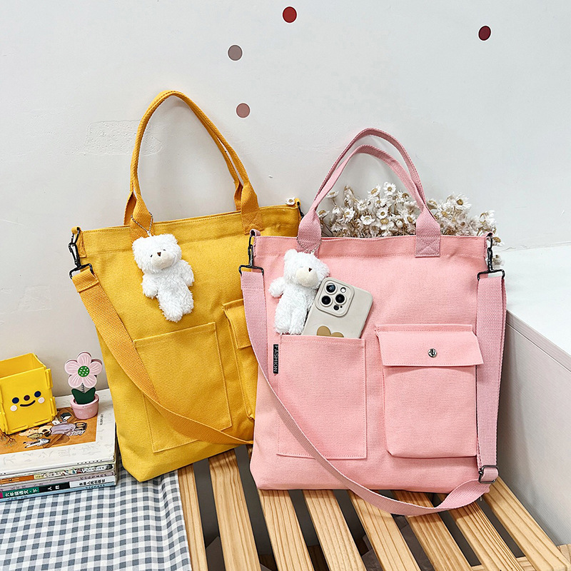 Estilo coreano estudiante bolsa de lona Portátil Bolsa de hombro de gran capacidad correa de hombro de las mujeres bolsa de mensajero desmontable bolsa de compras simple