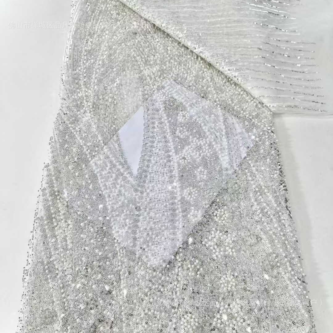 Sequinilla tela de cuentas de clavos vestido de boda vestido de noche ropa de moda fuente fábrica al por mayor