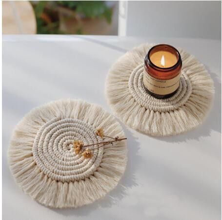 Pure hand-woven Nordic style cotton rope tassel Round Square heart-shaped non-slip heat-insulating bowl mat placemat coaster Pure hand-woven Nordic style cotton rope tassel Round Square heart-shaped non-slip heat-insulating bowl mat placemat coaster