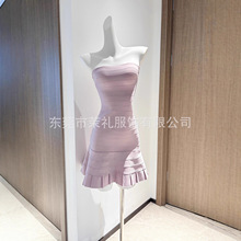 欧美东南亚外贸批发女装纯欲辣妹紫色抹胸连衣裙绷带裙