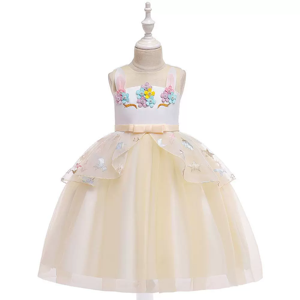 2023 Европейские и американские амазонские детские платья сетевая пряжа пушистая принцесса девушка платье цветочница свадебное платье