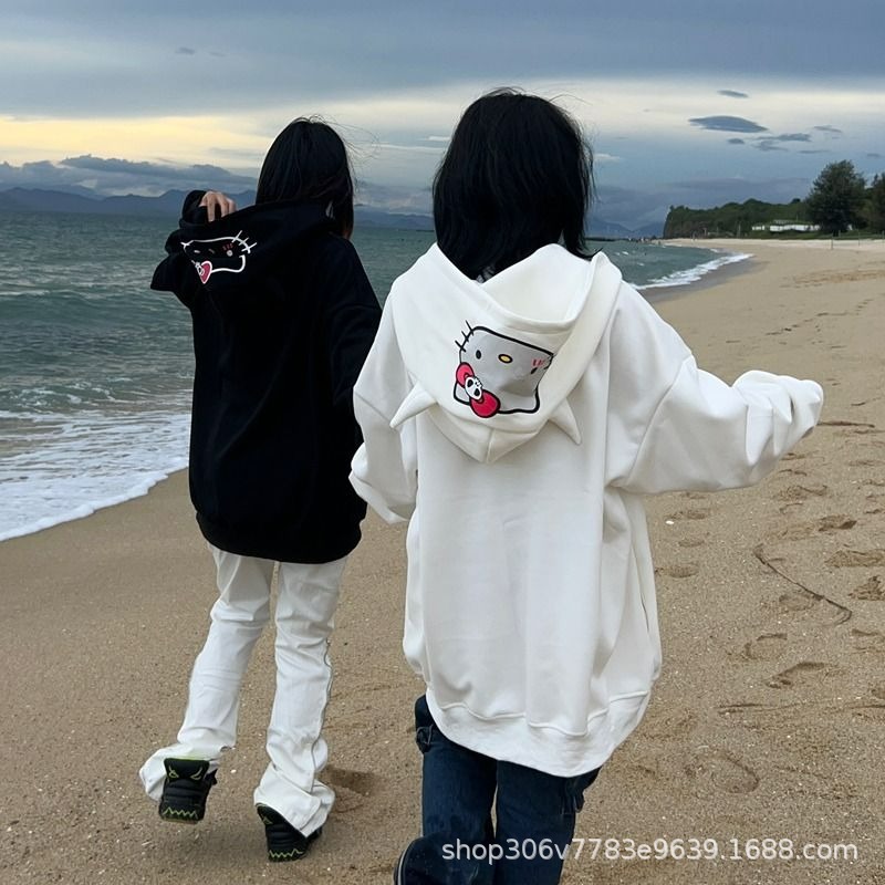 thumbnail image 3 of Huamian imitación de terciopelo de algodón #360g #HelloKitty sudadera con capucha con estampado de gato chaqueta tipo cárdigan suelta, 3 of 5