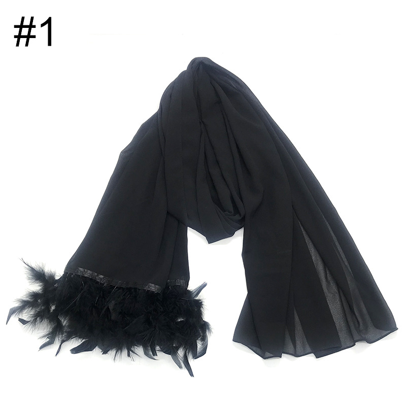 Elegant MH039 Chiffon Scarves with Feather Design, Perfect for Hijab Style6