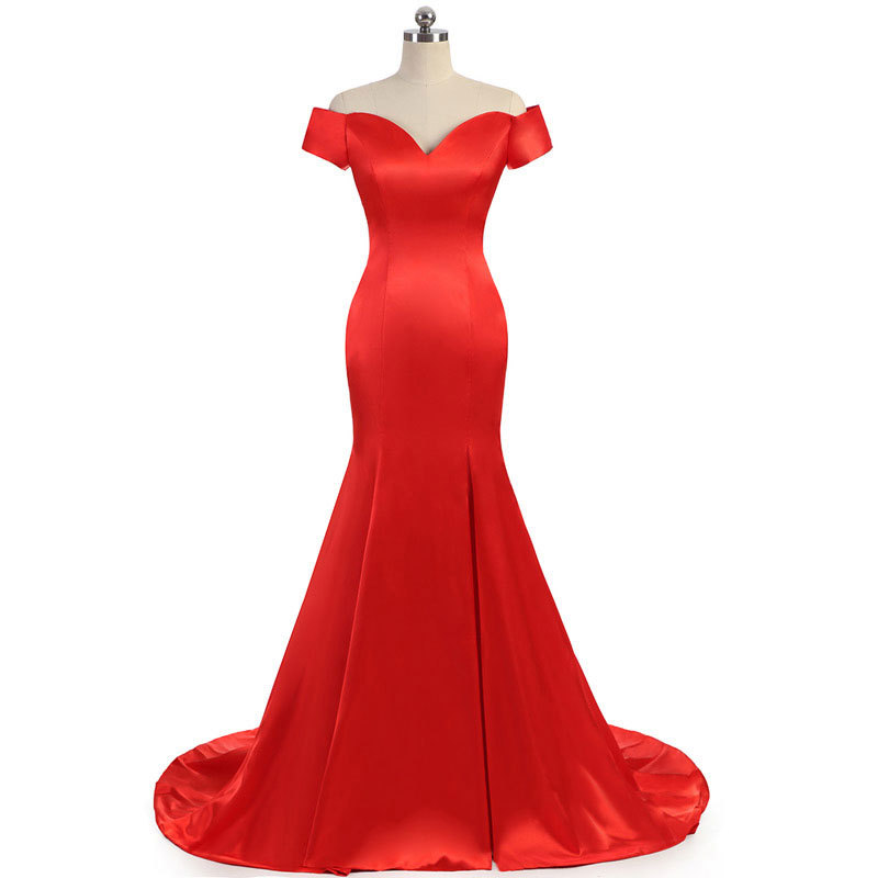 Vestido de noche de satén con un solo hombro y cola de pez, sencillo y elegante, para comercio exterior europeo y americano, Amazon, AliExpress, Wish