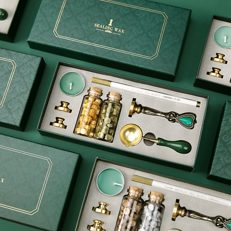 Manufacturer wholesale fire paint seal set, sealing fire paint wax grain seal head, 3 copper heads, sealing wax gift box complete set