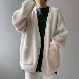 韩版新款毛衣外套女外穿2023春秋网红宽松洋气慵懒风纯色针织开衫