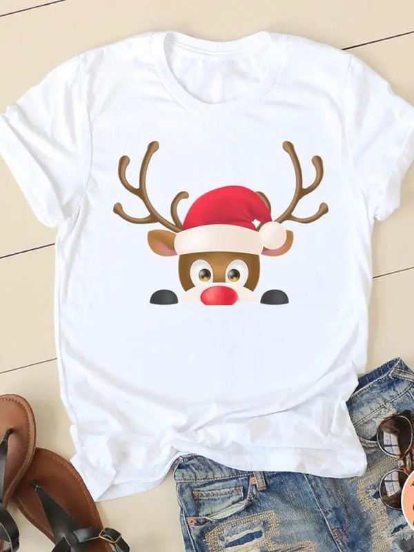 2026 Cross-Border Women's T-Shirt Loose Top Christmas Printed T-Shirt Round Neck Short Sleeve 2026 Cross-Border Women's T-Shirt Loose Top Christmas Printed T-Shirt Round Neck Short Sleeve