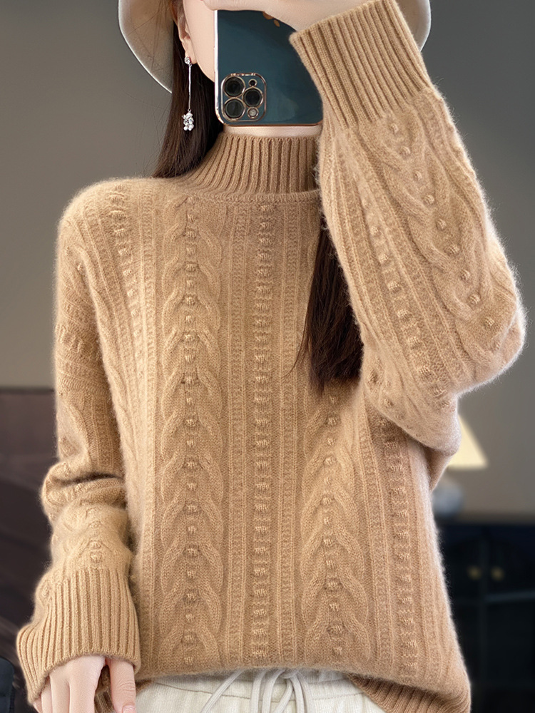 Women's half turtleneck thickened woolen sweater autumn and winter new skin-friendly warm cashmere knitted sweater fashionable all-matching bottoming shirt