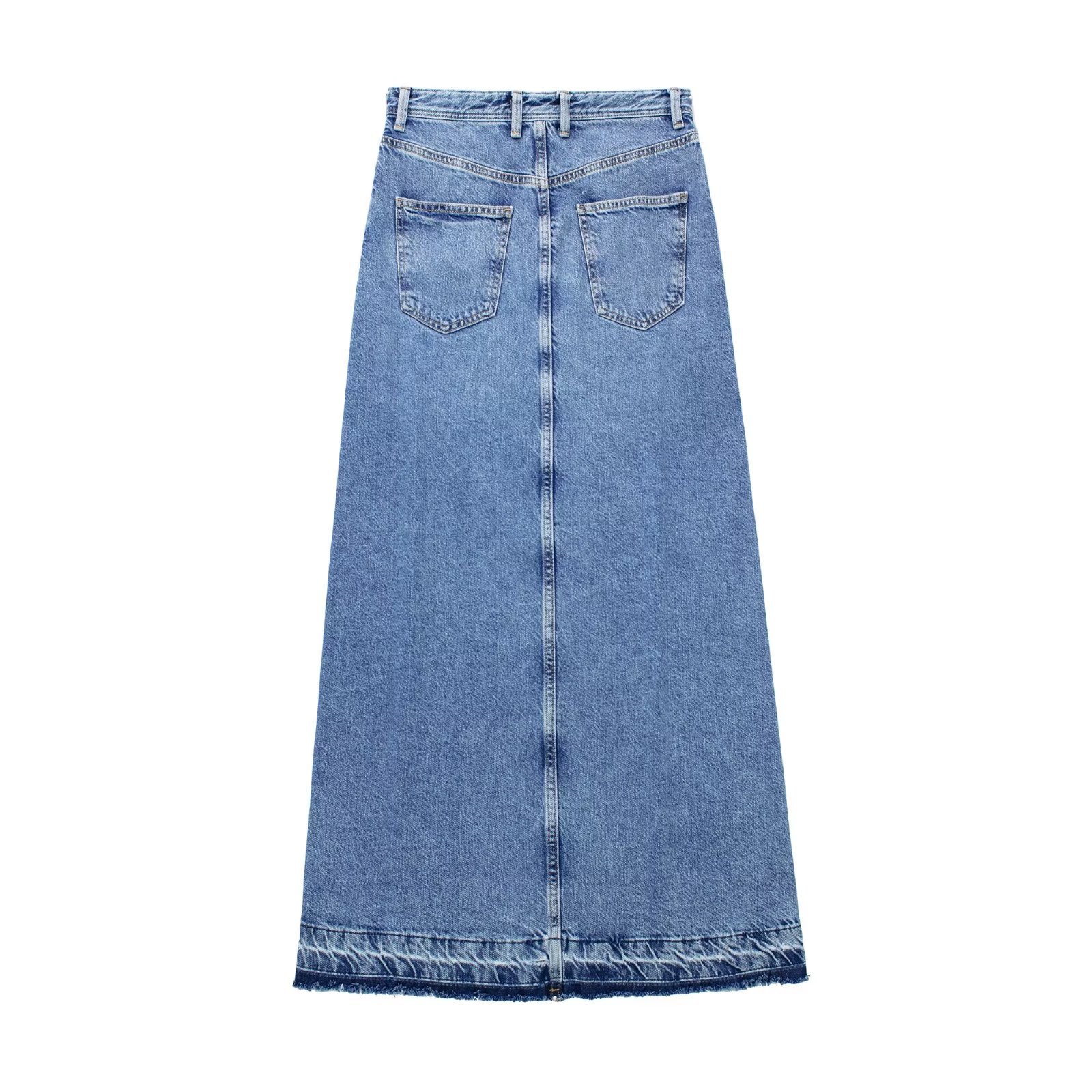 Summer Spring Autumn Simple Style Solid Color Denim Midi Dress Skirts display picture 5