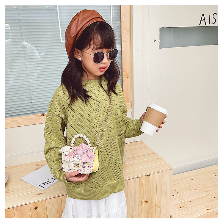 Children's One-shoulder Diagonal Bag Pearl Portable Coin Purse Bear Bow Cute Accessory Bag Wholesale display picture 2