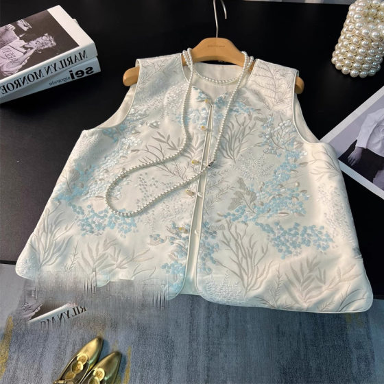 New Chinese Embroidered Vest Women's 2025 Spring and Summer High-end Satin Retro National Style Vest Short Top for Hair