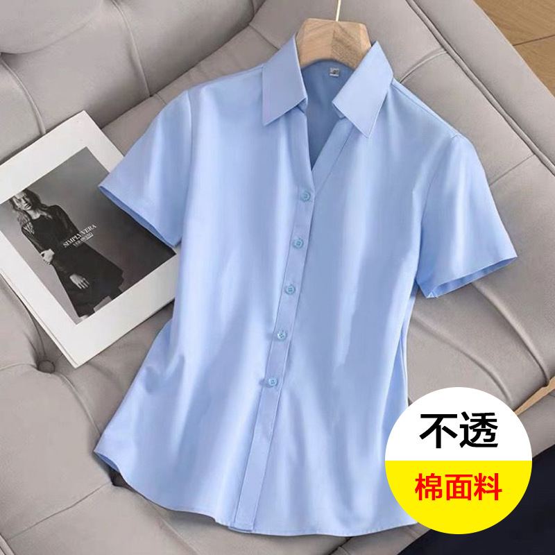 夏の新型vネック韓国版白シャツ女性半袖作業服正装修身職業シャツが痩せています。|undefined
