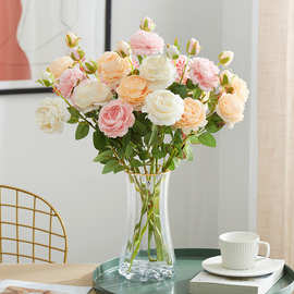 牡丹仿真花室内干花玫瑰假花束简约居家餐桌摆设客厅装饰摆件