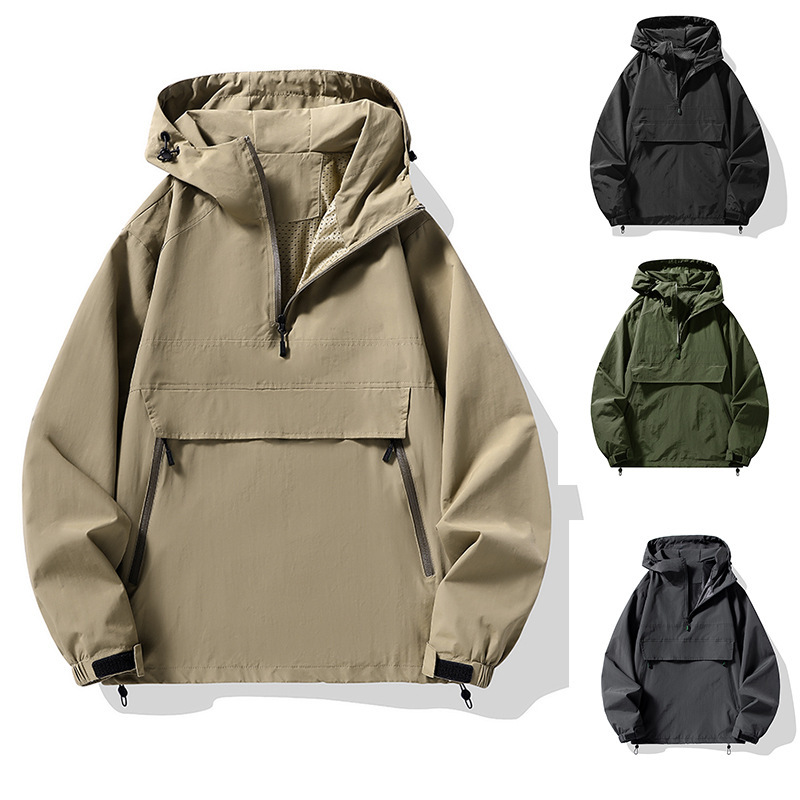 {Available for Both Cross-Border and Domestic Use} 2025 New Trendy Jacket for Men, Half-Zip Hooded Pullover, Loose-Fitting Couple's Outerwear for Men