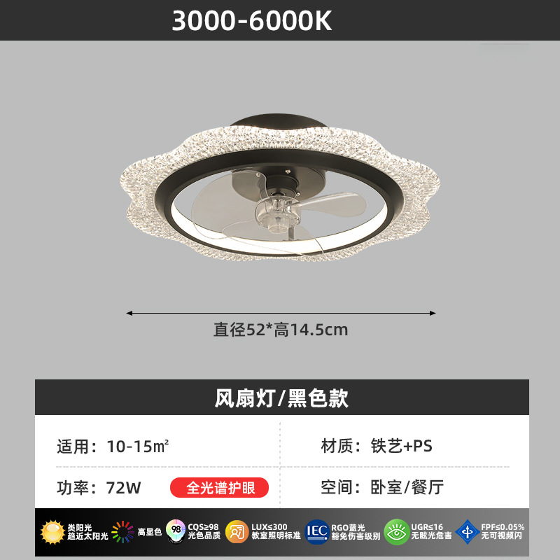 Luz de ventilador negra 52cm