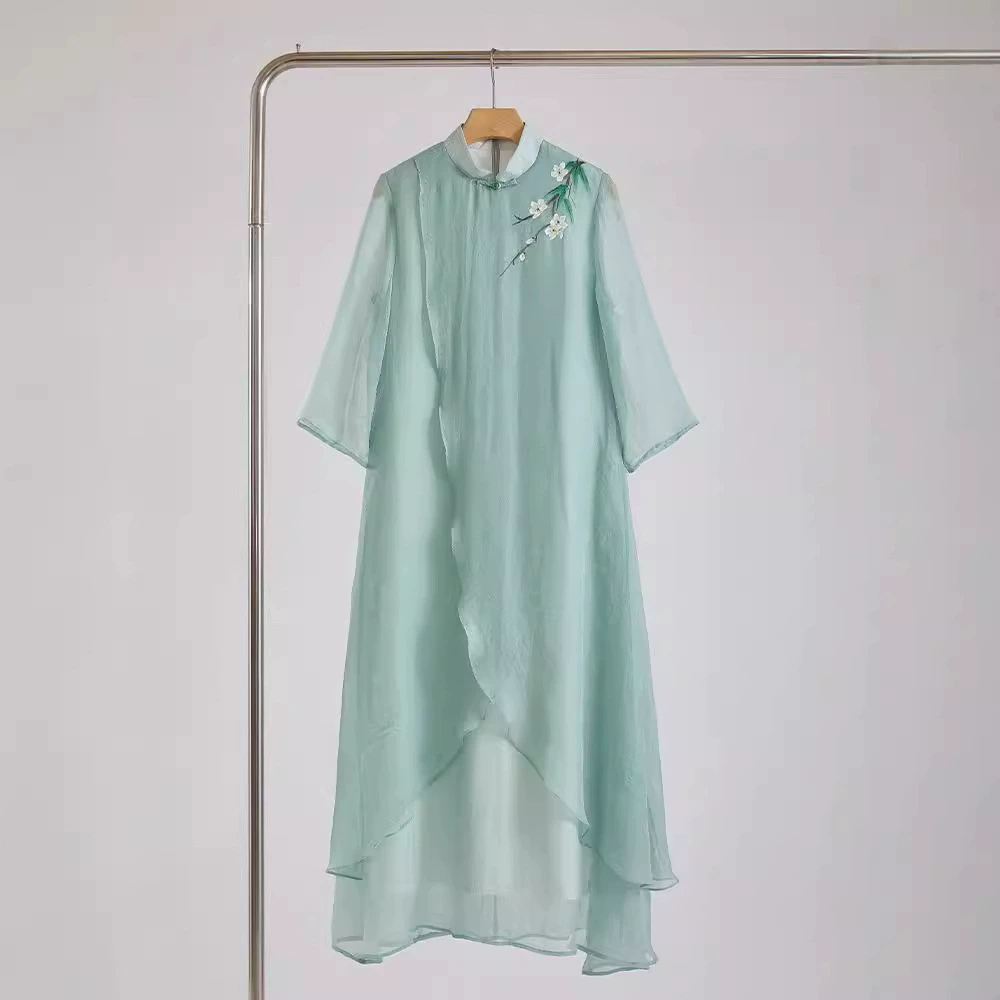 Qing Shuzhai 2024 Новое легкое платье в китайском стиле женский улучшенный дзен ретро художественное платье от руки весна и осень