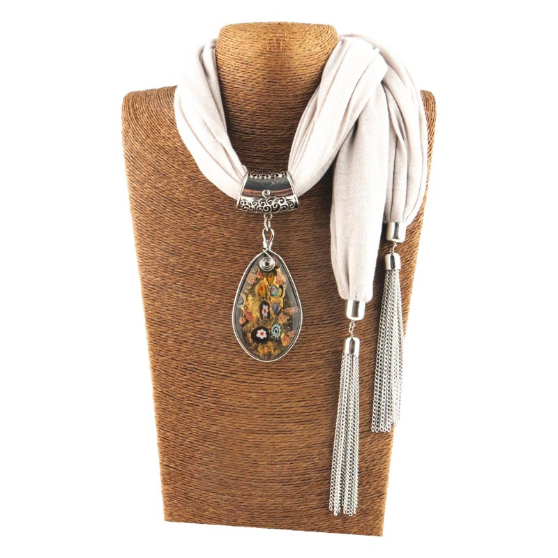 New Chain Tassel Pendant Scarf Floral Glaze Jewelry Shawl Scarf