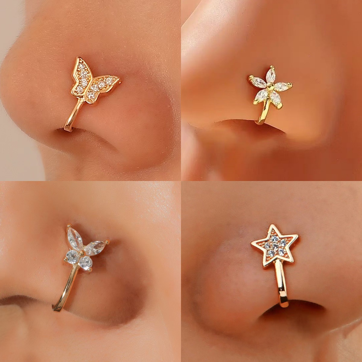 Piercing naso a u farfalla rétro con zirconi eleganti_voghion.com