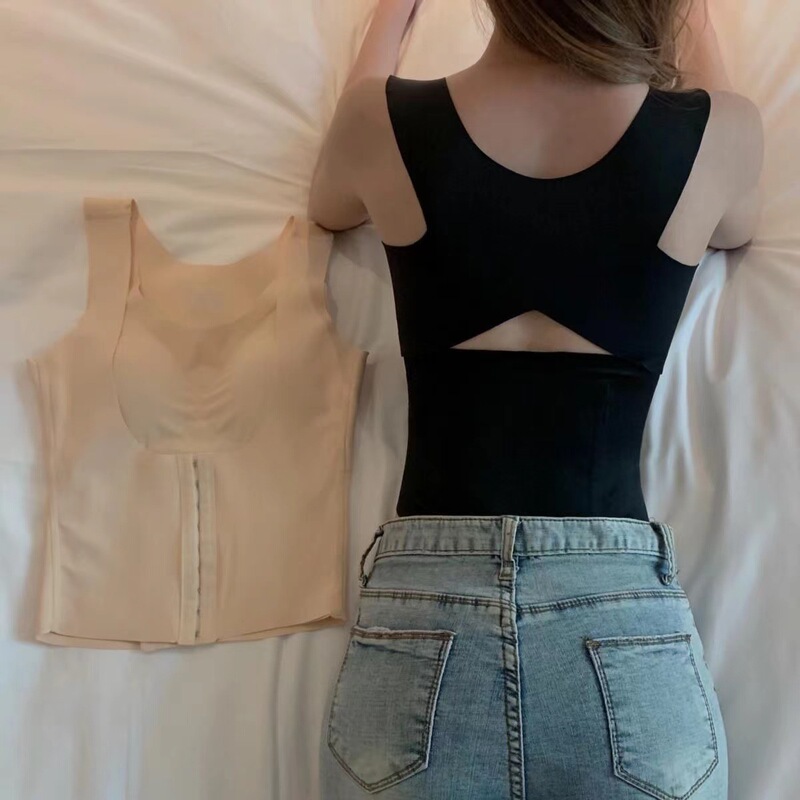Reinforced humpback correction Sports plus size underwear chest support waist support front button belly contracting beauty back long corset for women