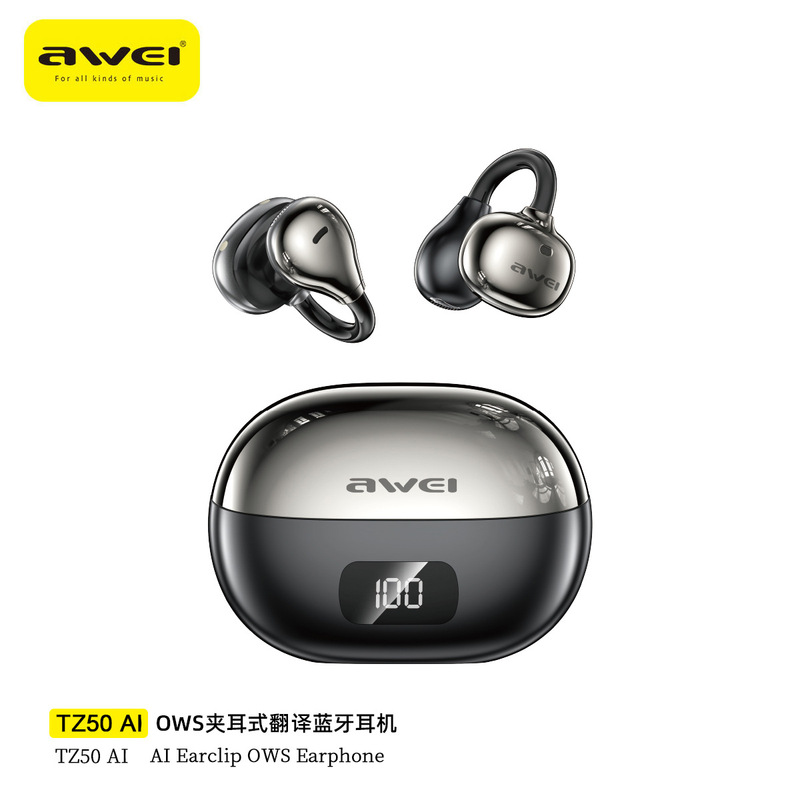 Awei clip-on AI translation headphones allow easy communication with foreigners, comfortable OWS air conduction Bluetooth headphones