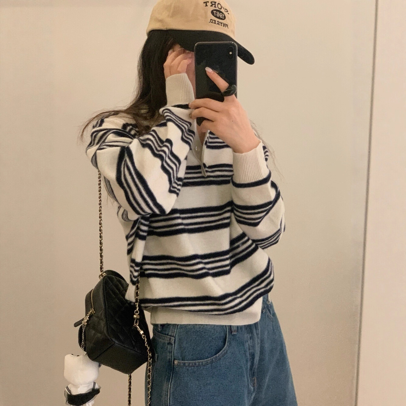 2025秋季新款韩版气质复古条纹针织套衫撞色翻领慵懒风长袖毛衣女