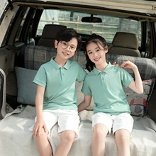 亲子韩版长绒棉儿童Polo衫现货夏季纯色家庭装薄款夏季亲子装T恤