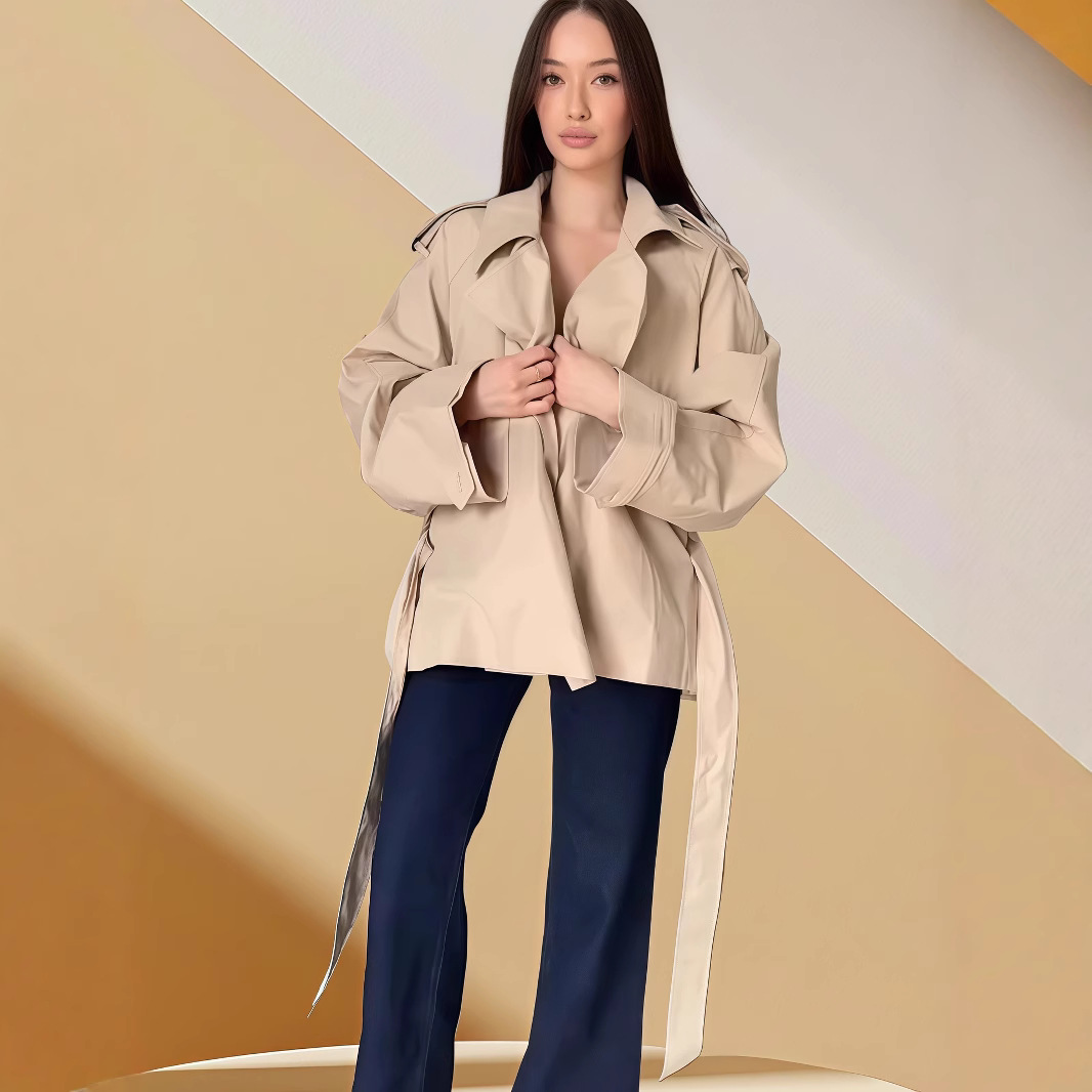 Short Coat Temperament Elegant Apricot Color Loose Large Lapel