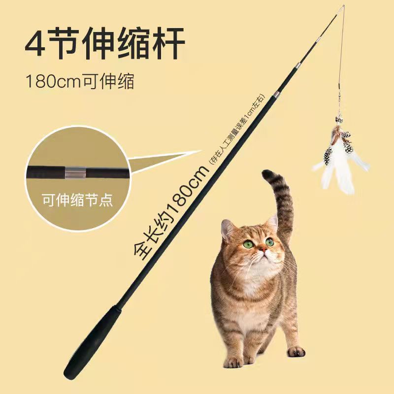 逗猫棒宠物猫咪玩具可发声伸缩棒小鸟小飞虫羽毛替换头塑料逗猫杆