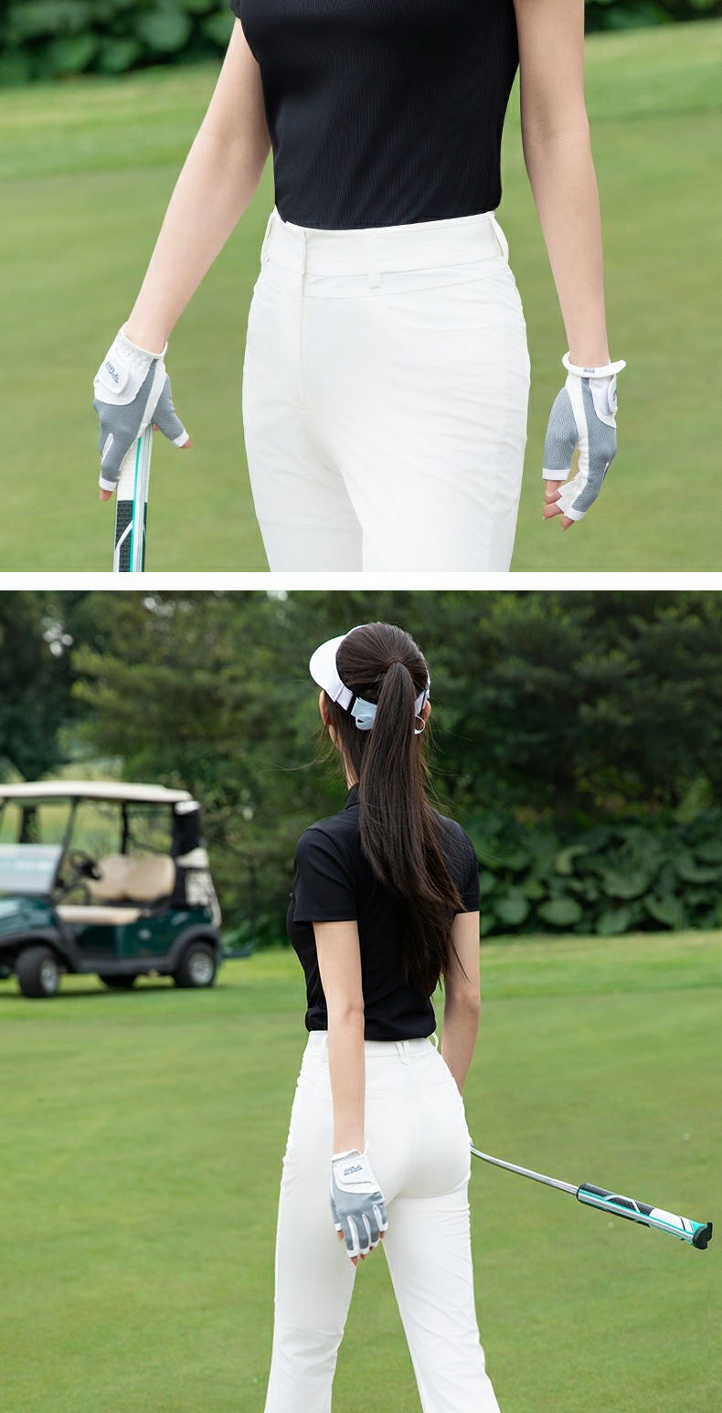 Áo polo golf nữ ngắn tay cổ lưới thoáng khí vải co giãn cao — YF779-White POLO [đường viền cổ lưới thoáng khí/vải co giãn cao/vòng eo thon gọn], YF779-Black POLO [đường viền cổ lưới thoáng khí/vải co giãn cao/giảm eo] chi tiết 5