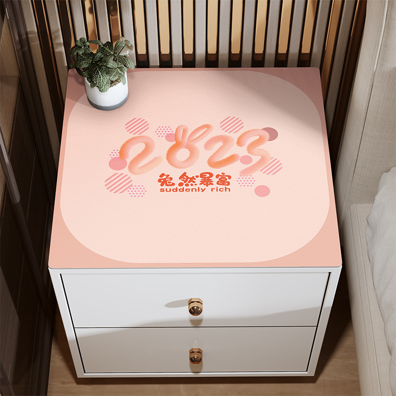 Conejo Año Nuevo mesita de noche imitación cuero Mat cubierta tela impermeable a prueba de polvo horno de microondas a prueba de aceite cubierta estera superior del refrigerador estera