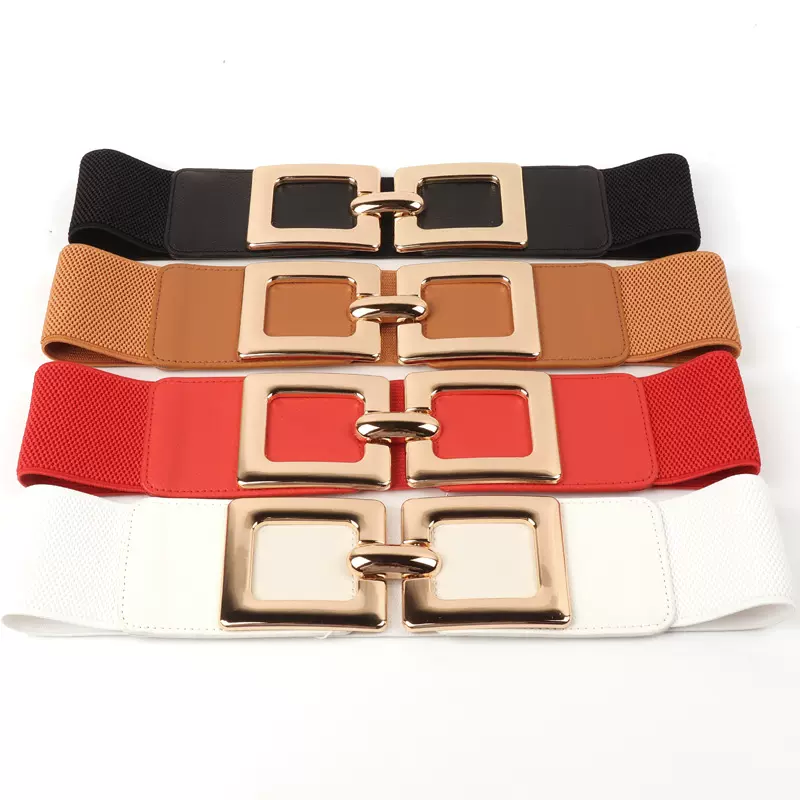 韩版简约时尚女士松紧宽腰带对扣女式弹力塑身腰封配外套现货批发